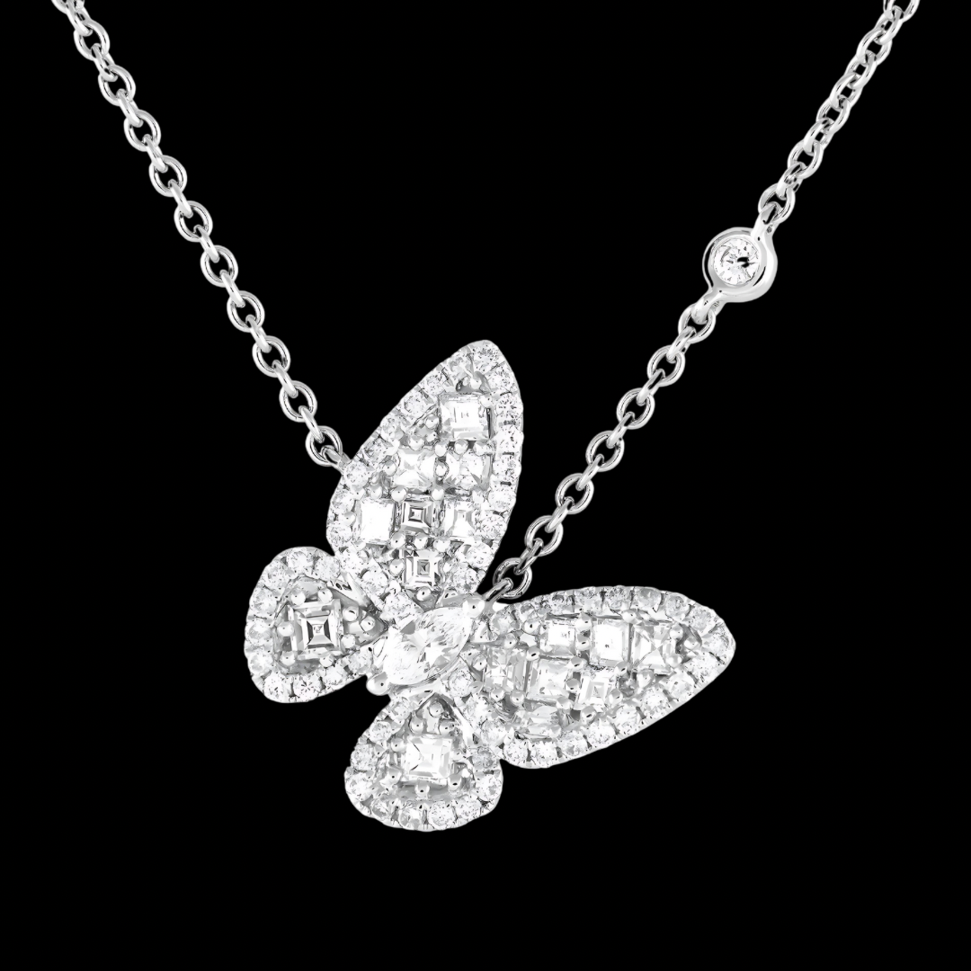 Butterfly Diamond Pendant - 18k White Gold