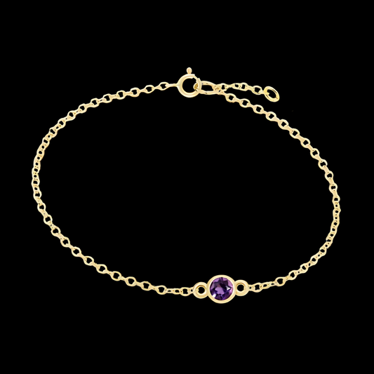 Solid Gold Birthstone Bracelet - February