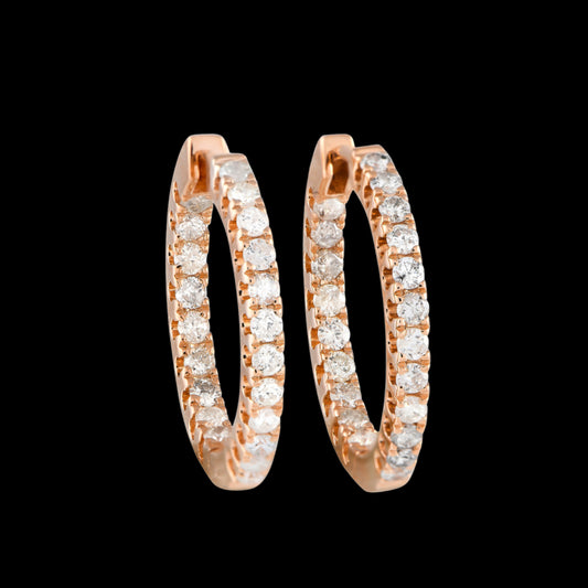 Inside Out Diamond Hoop Earrings -14k Rose Gold