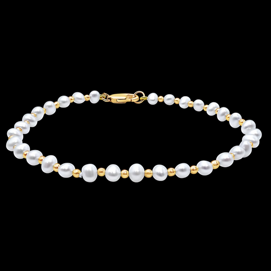 Beaded Pearl Bracelet in 14k Yellow Gold - 4mm