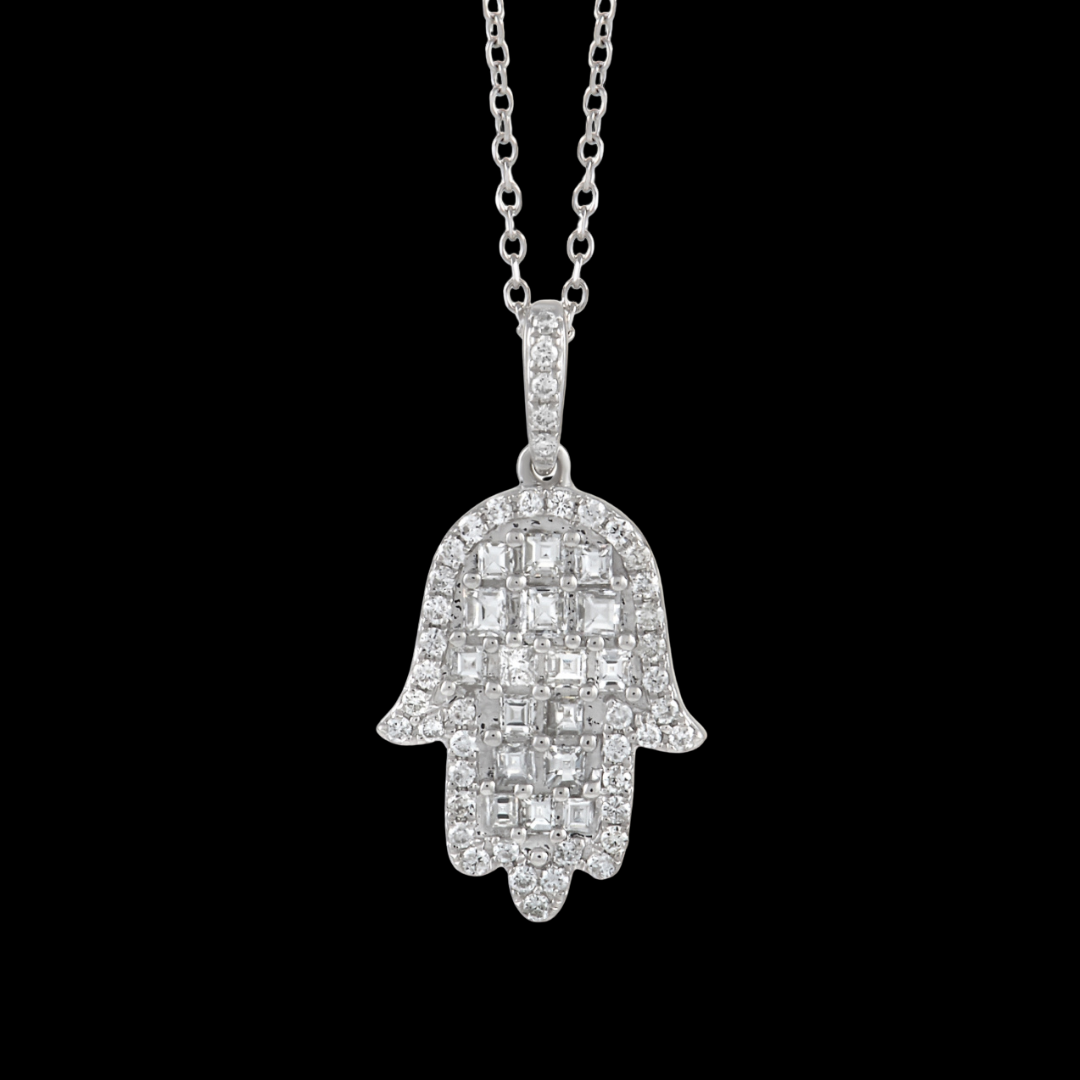 Petite Diamond Hamsa Pendant with Necklace