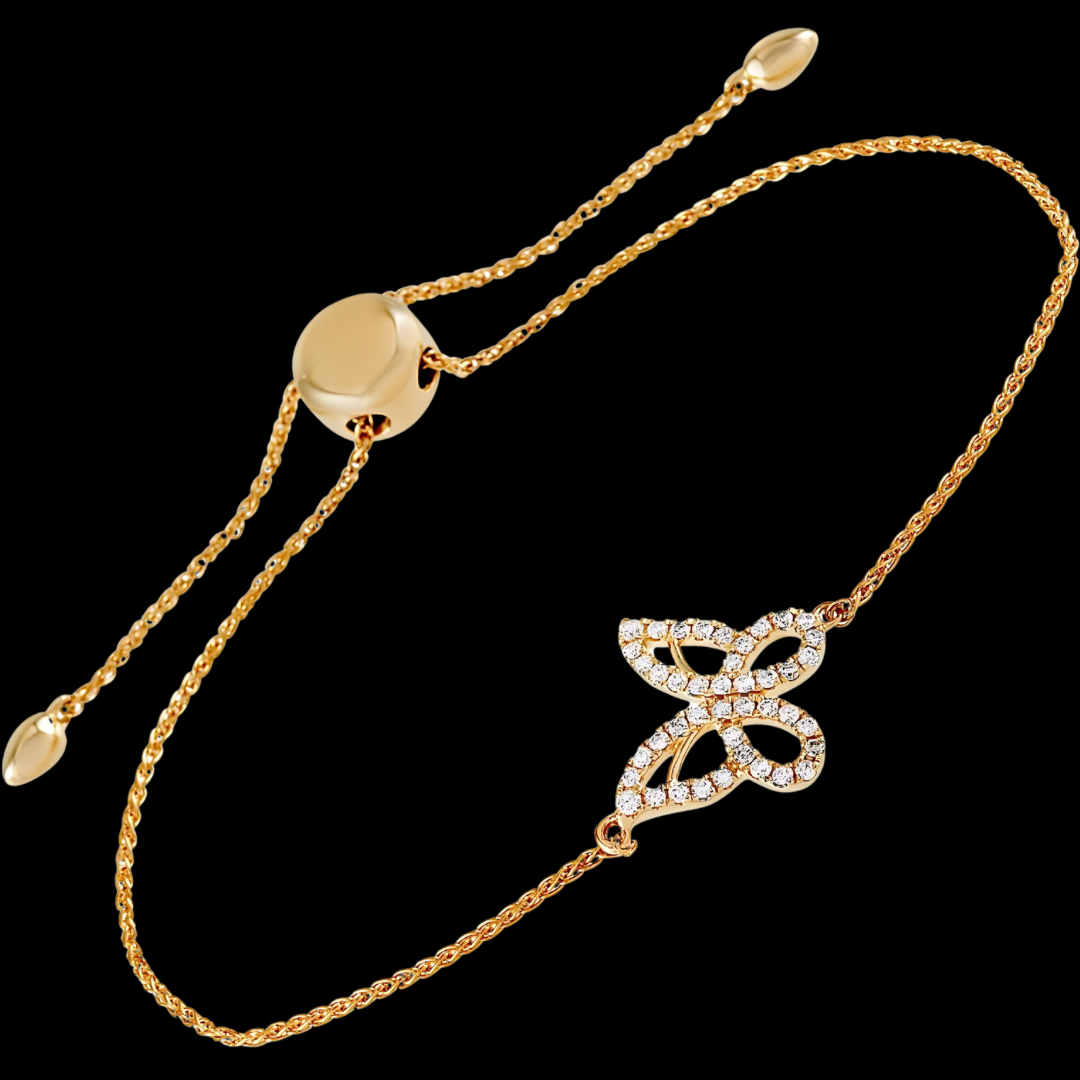 Butterfly Adjustable Diamond Bracelet - 14k Yellow Gold