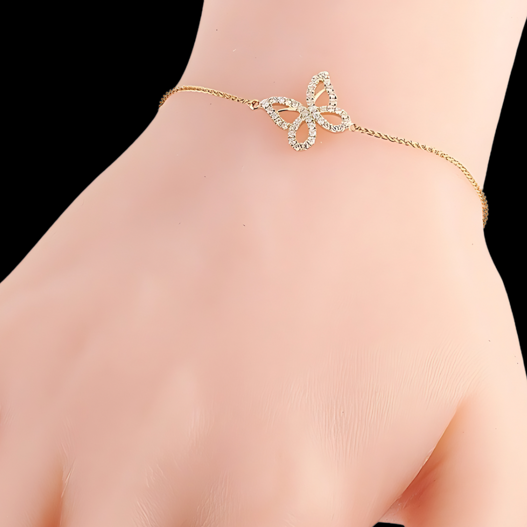 Butterfly Adjustable Diamond Bracelet - 14k Yellow Gold