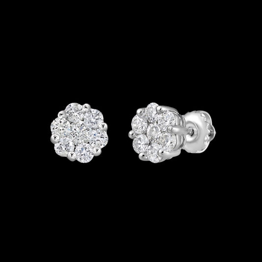 Cluster Diamond Earrings - 14k White Gold(1.00ctw)