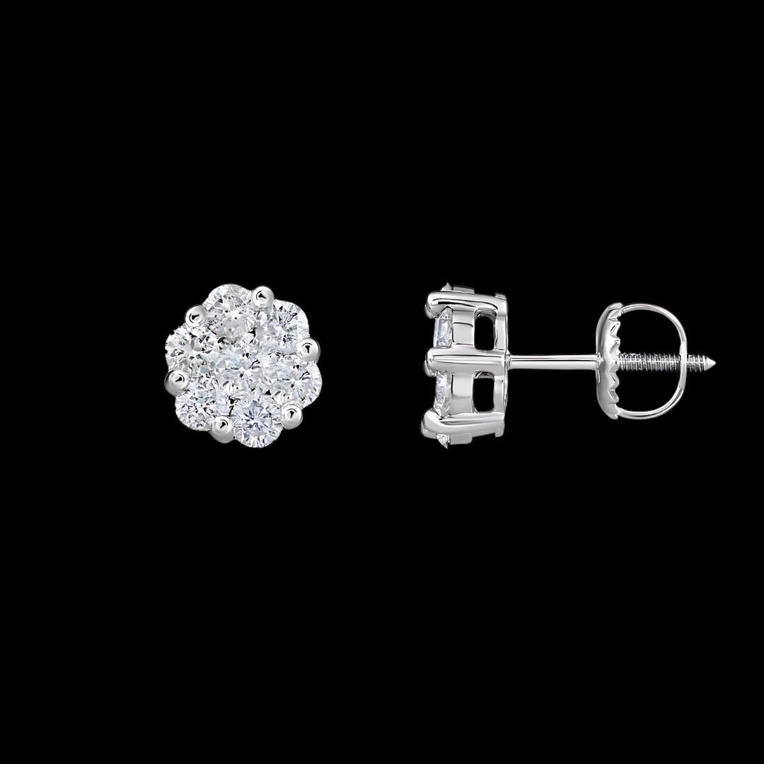 Cluster Diamond Earrings - 14k White Gold(1.00ctw)