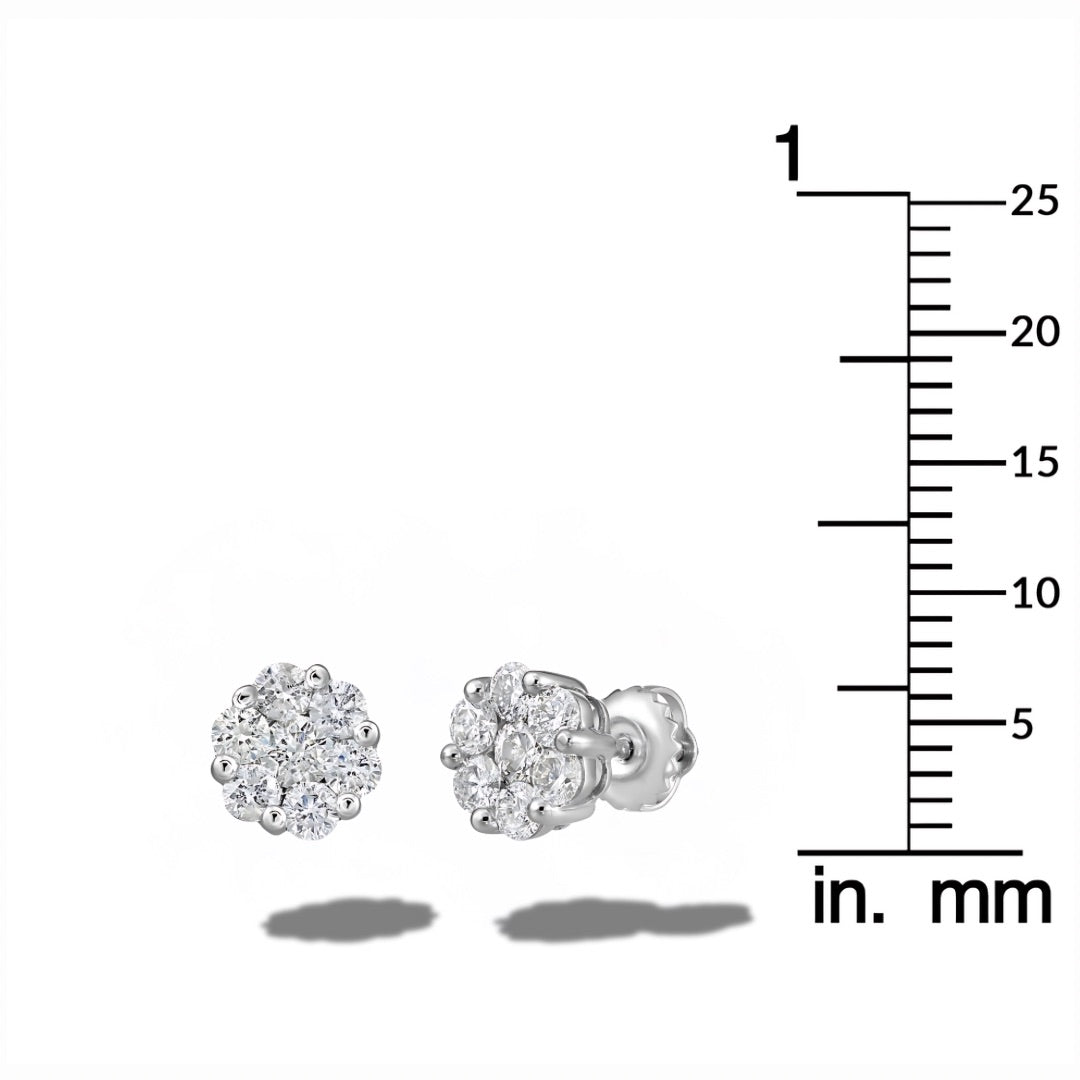 Cluster Diamond Earrings - 14k White Gold(1.00ctw)