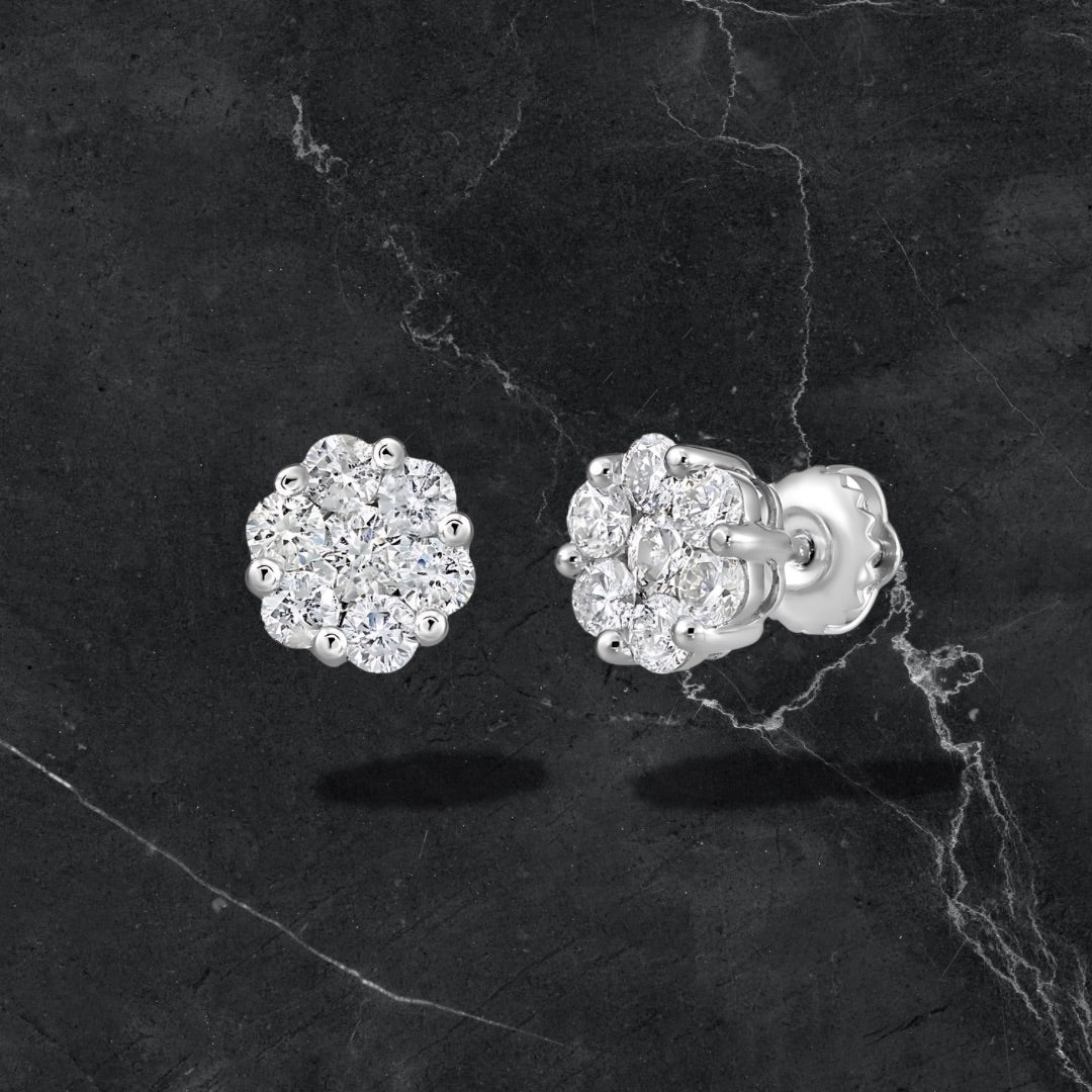 Cluster Diamond Earrings - 14k White Gold(1.00ctw)