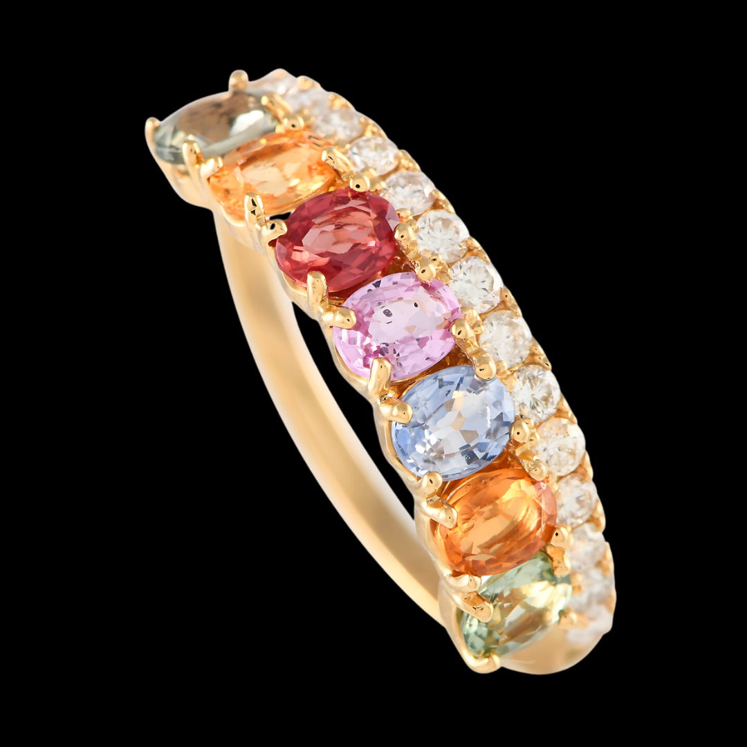 18k Yellow Gold - Multicolor Sapphire Diamond Ring