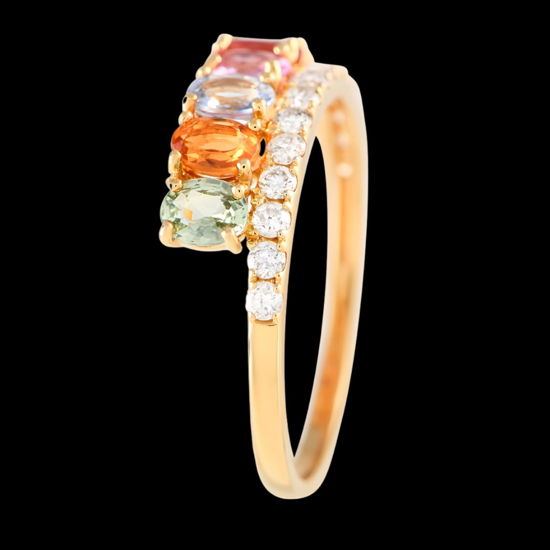 18k Yellow Gold - Multicolor Sapphire Diamond Ring