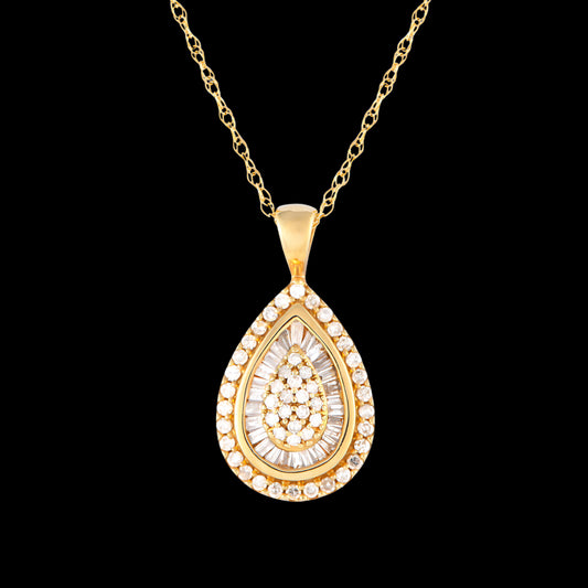 Diamond Pear Pendant Necklace - 14k Yellow Gold