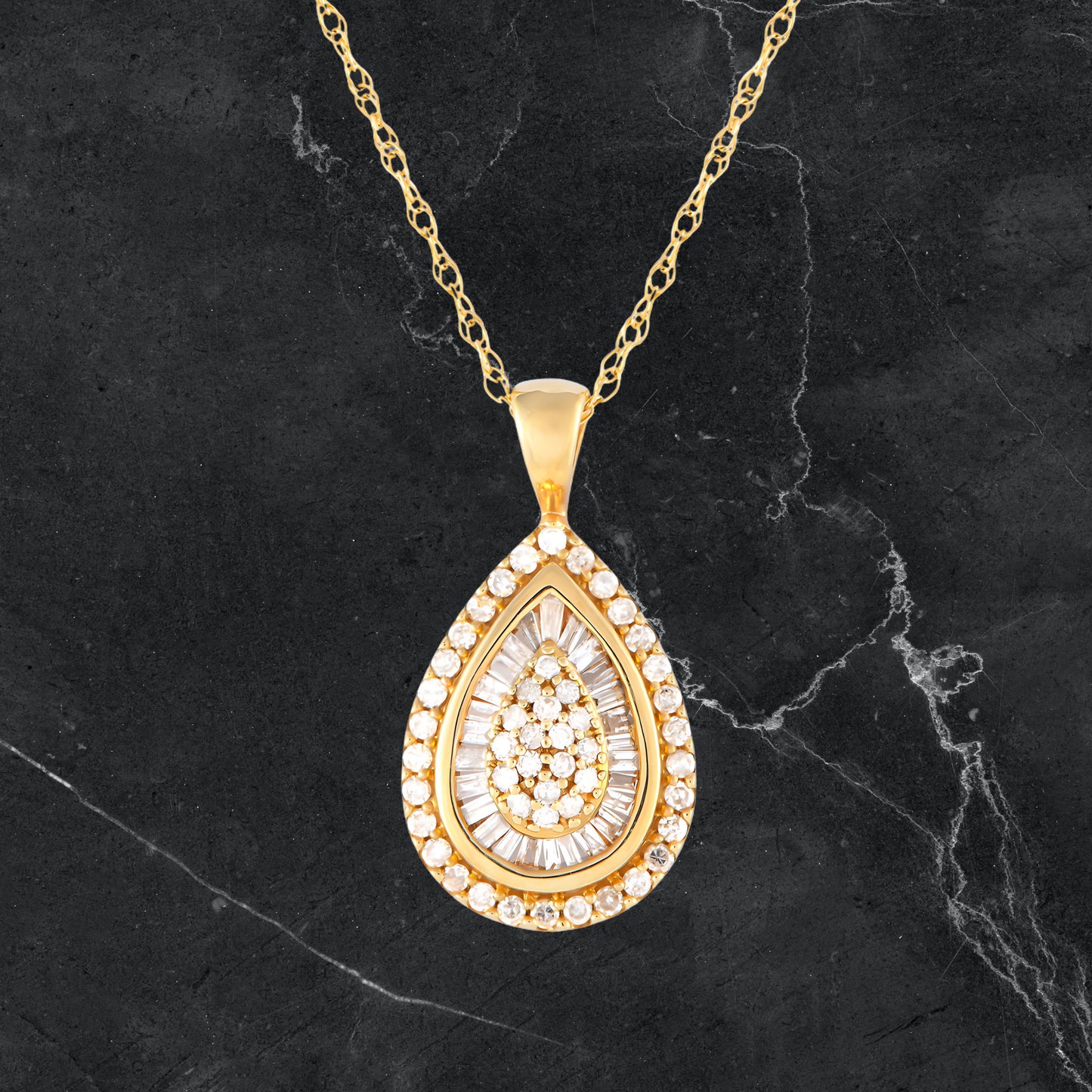 Diamond Pear Pendant Necklace - 14k Yellow Gold