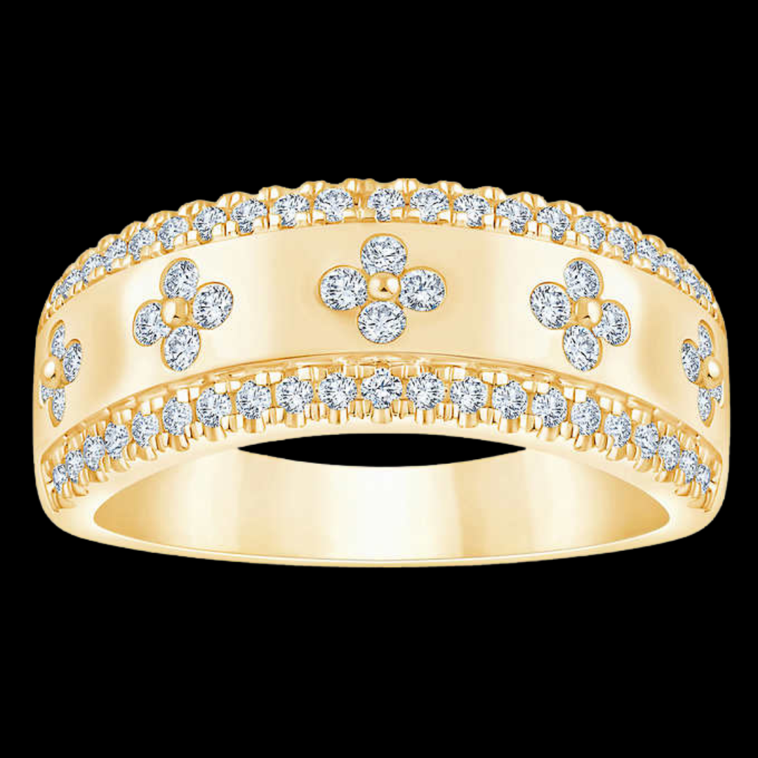 "Diamond Flower 🌺 Ring" - Yellow Gold Diamond Band