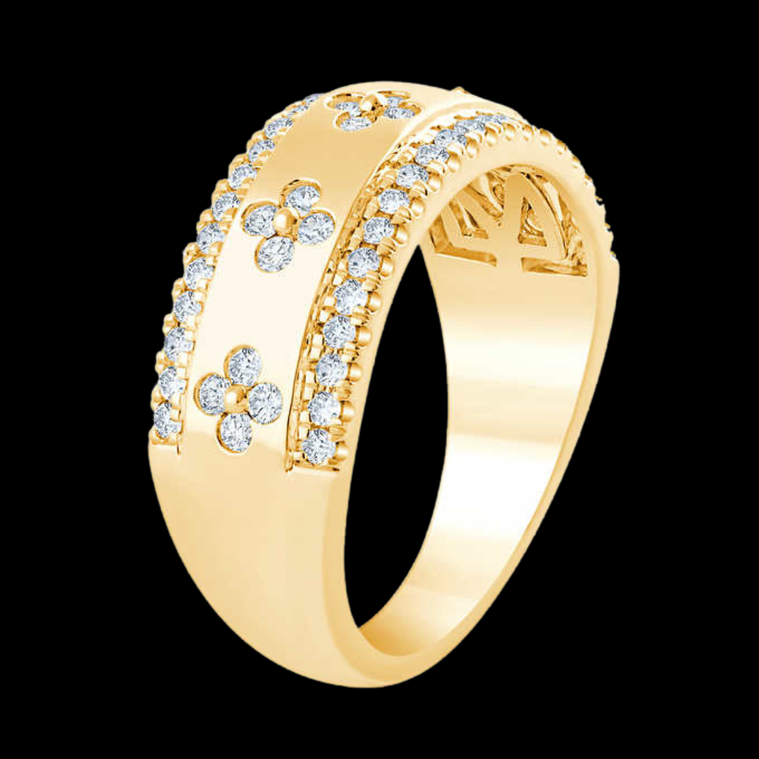 "Diamond Flower 🌺 Ring" - Yellow Gold Diamond Band